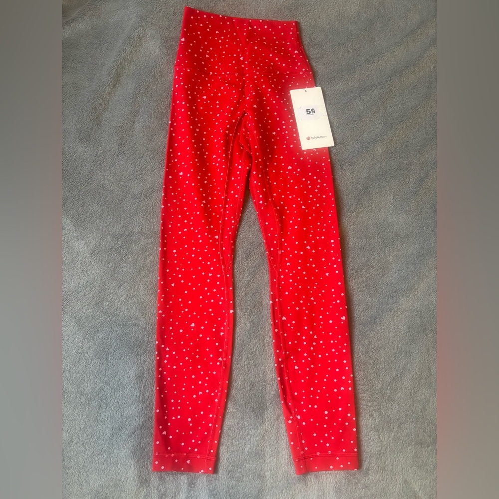 Lululemon Align Heart Scatter Dot Print Candy Cloud Oxford Red Leggings Size 2